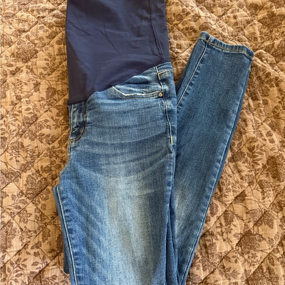 Pinkblush Blue Denim Maternity Jeggings with Navy Stretch Panel